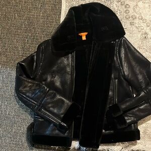 Faux suede and fur moto jacket